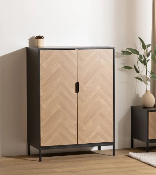 Aparador Chevrons de 2 Puertas de MDF con Efecto Pino