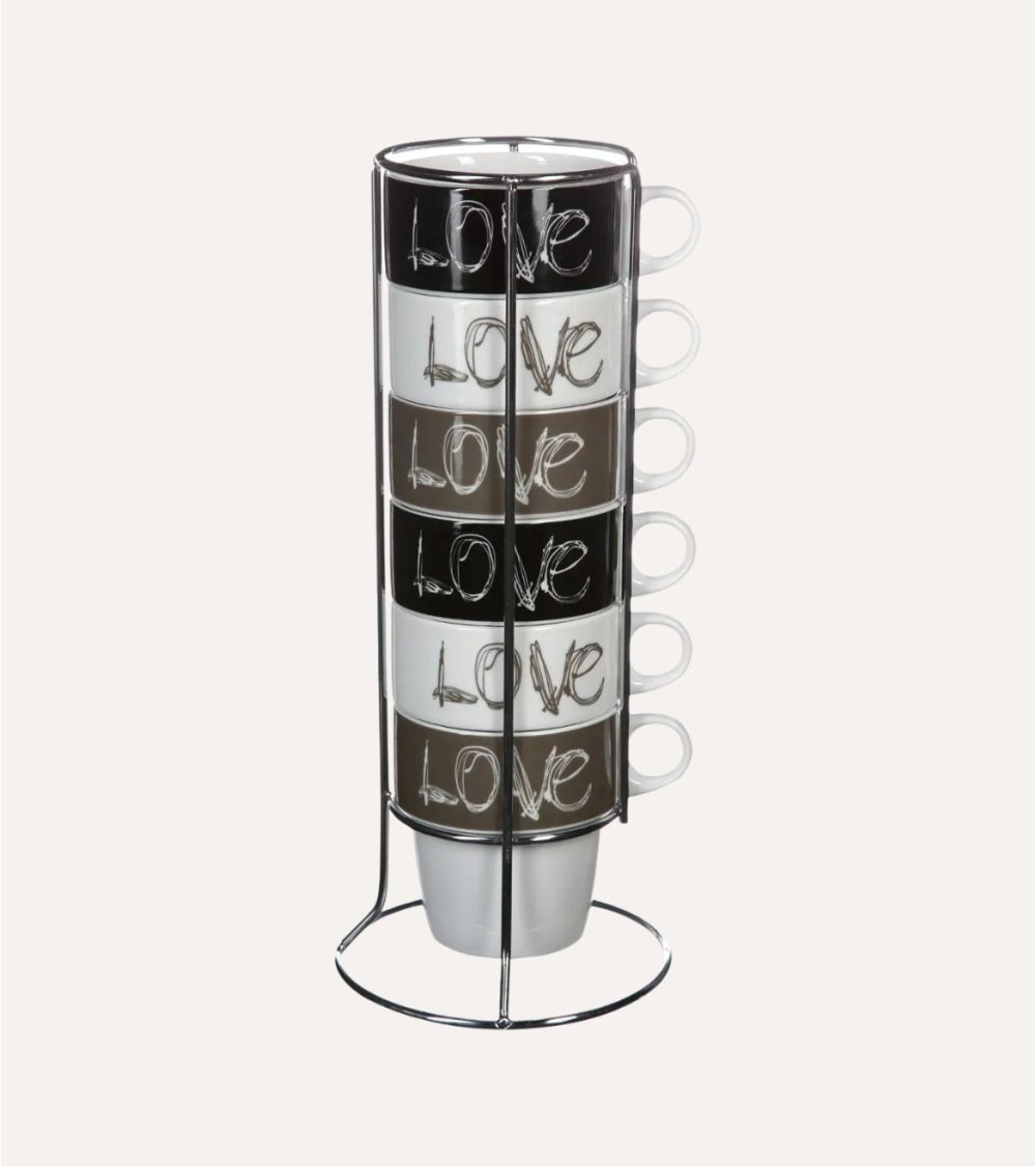 Set de 6 Tazas Love con Base de Porcelana y Hierro Set de 6 Tazas Love con Base de Porcelana y Hierro