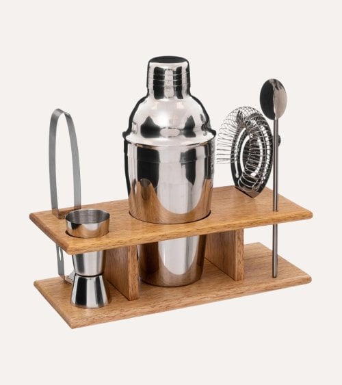 Set de Cócteles con 5 Piezas con Base de Acero Inoxidable y Madera