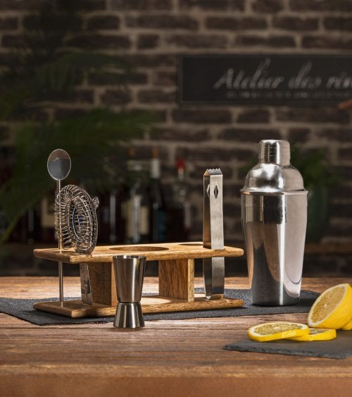 Set de Cócteles con 5 Piezas con Base de Acero Inoxidable y Madera