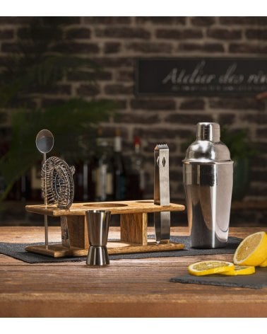 Set de Cócteles con 5 Piezas con Base de Acero Inoxidable y Madera