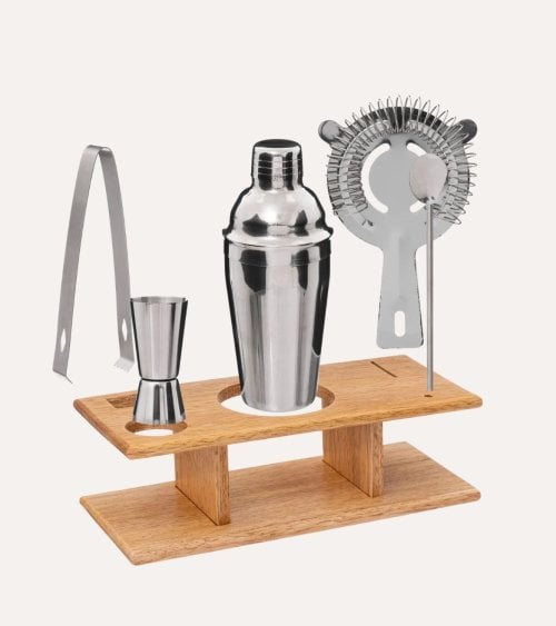 Set de Cócteles con 5 Piezas con Base de Acero Inoxidable y Madera