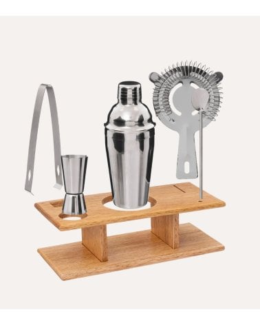 Set de Cócteles con 5 Piezas con Base de Acero Inoxidable y Madera