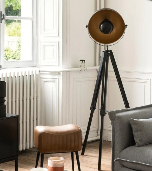 Lámpara de Pie Tripode Lahti de Madera y Metal