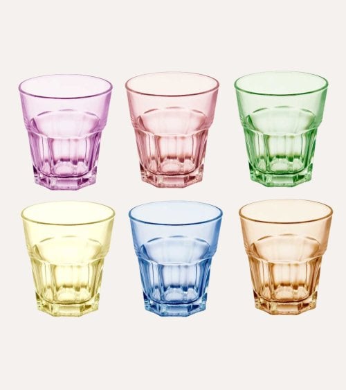 Set de 6 Vasos Colores Vibrantes de Vidrio