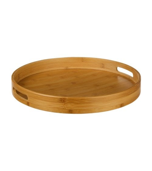 Bandeja Redonda de Madera de Bambú con Asas-1