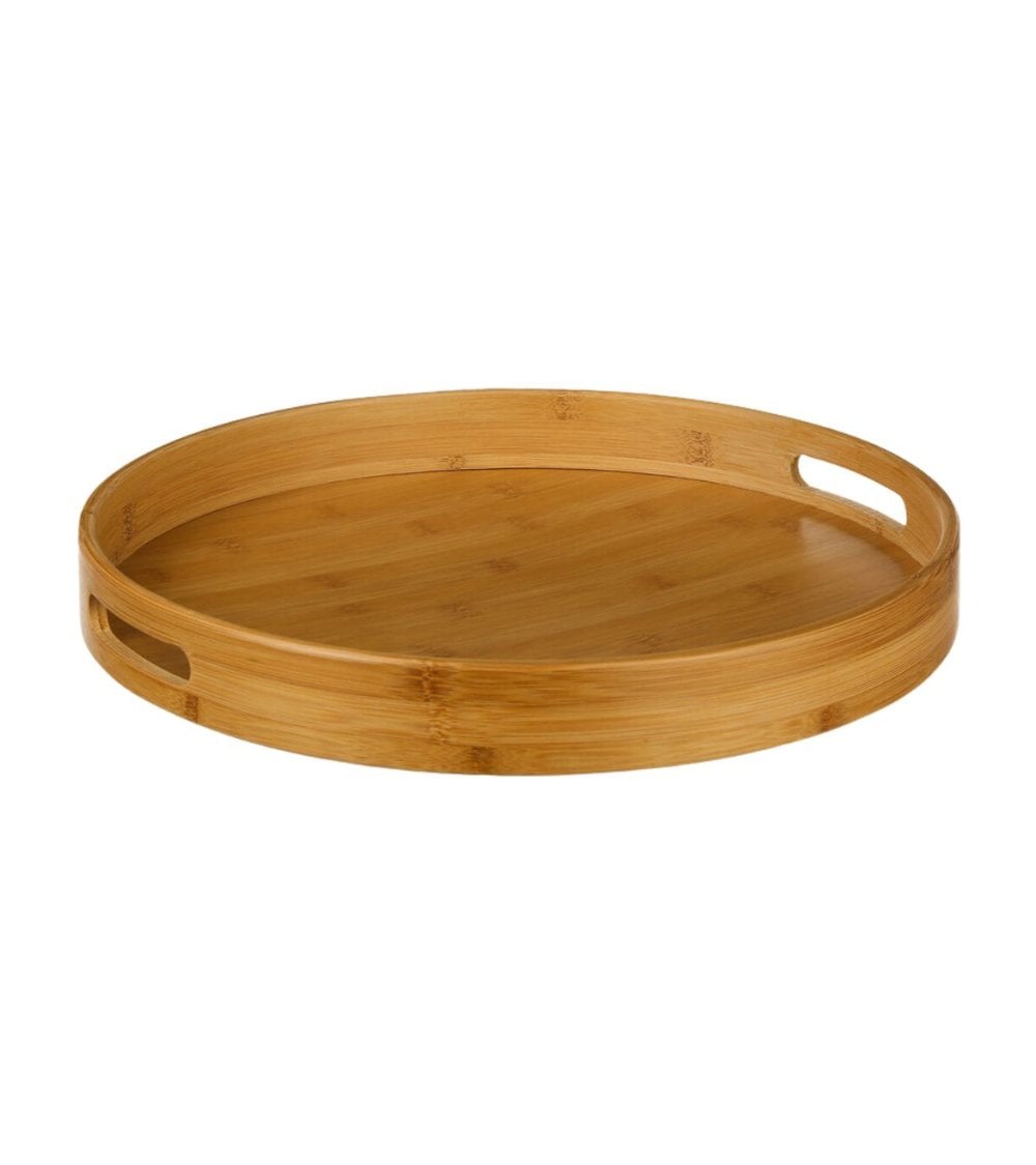 Bandeja Redonda de Madera de Bambú con Asas-1