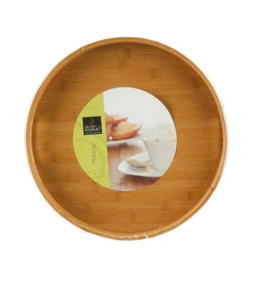 Bandeja Redonda de Madera de Bambú con Asas-3