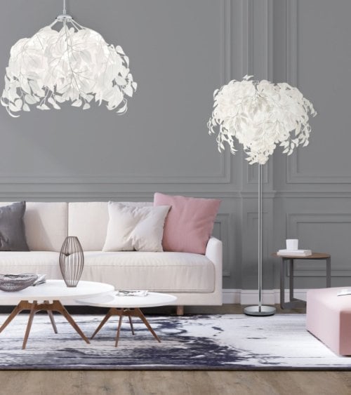 Lámpara de Pie White Leaves 3xE14 28 W