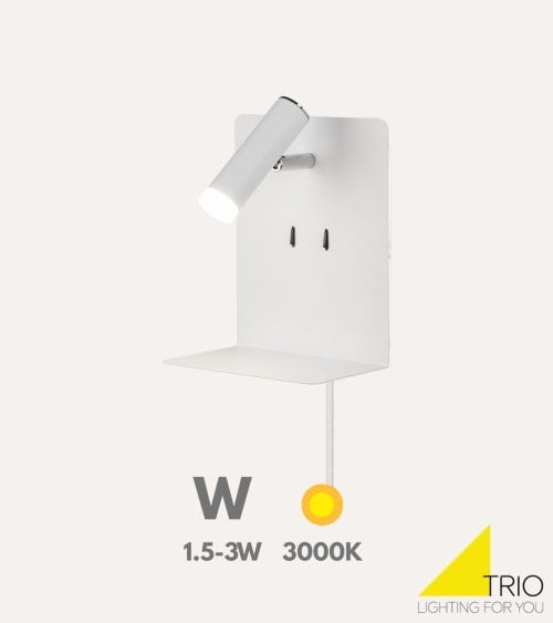 Lámpara de Pared LED con Cargador USB y Repisa para Teléfono