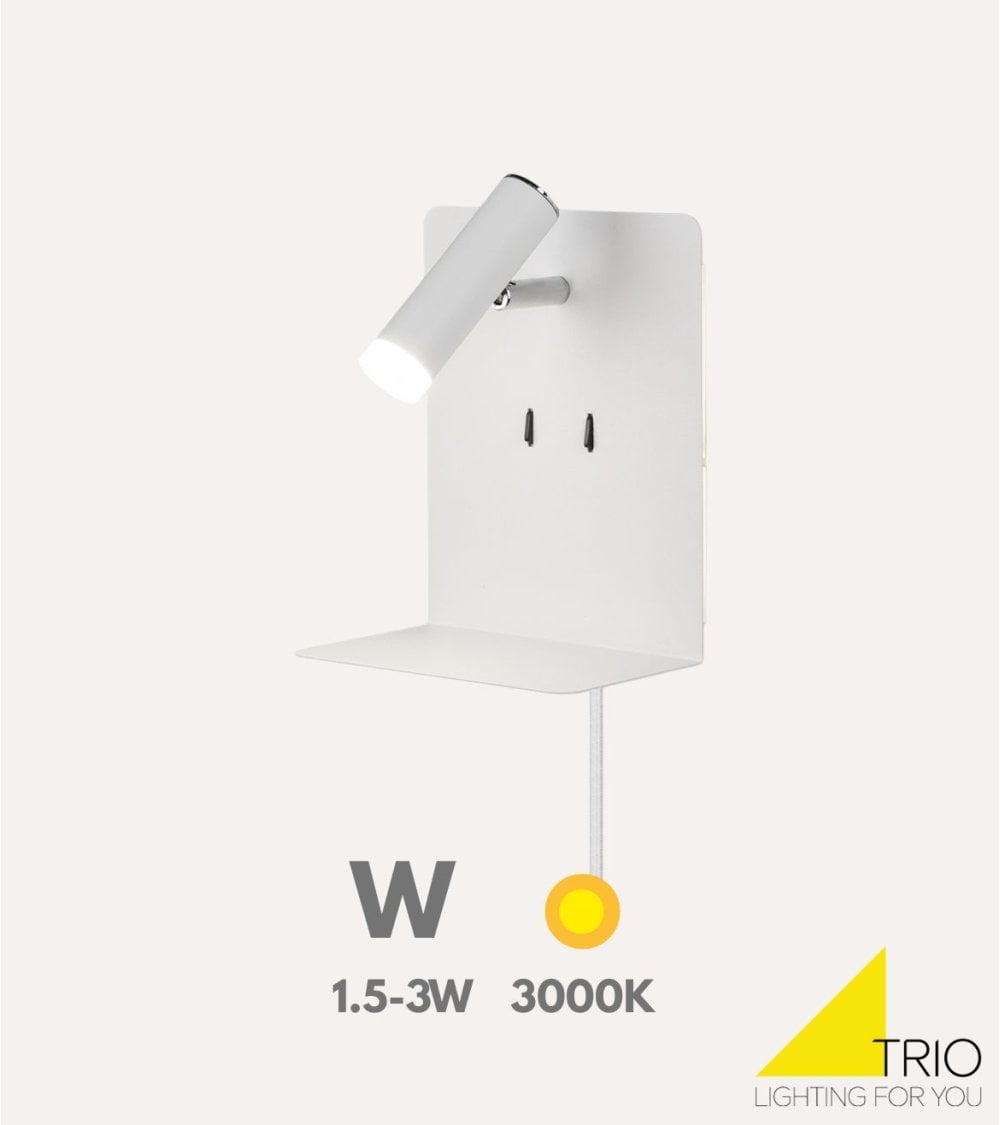 Lámpara de Pared LED con Cargador USB y Repisa para Teléfono