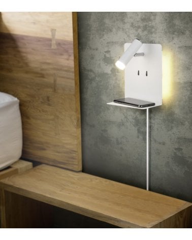 Lámpara de Pared LED con Cargador USB y Repisa para Teléfono