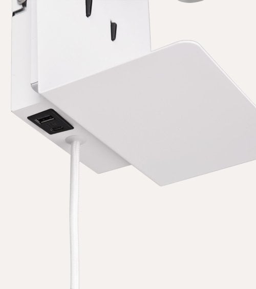 Lámpara de Pared LED con Cargador USB y Repisa para Teléfono