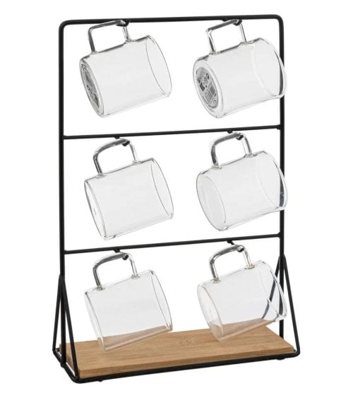 Estante de Metal con 6 Tazas de Cristal-1