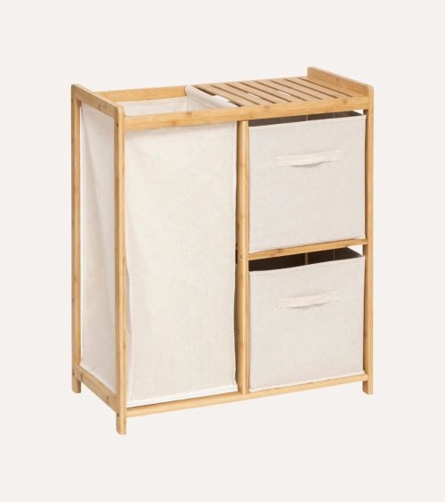 Estantería para Baño Tidy Box con 2 Cestas y Un Saco de Bambú