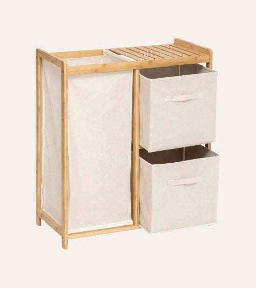 Estantería para Baño Tidy Box con 2 Cestas y Un Saco de Bambú