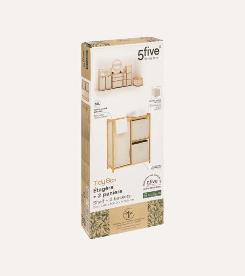 Estantería para Baño Tidy Box con 2 Cestas y Un Saco de Bambú
