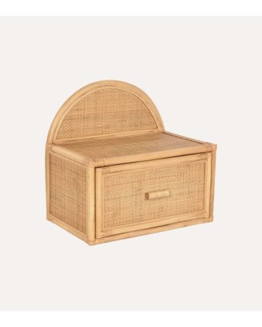 Mesita de Noche Flotante de Ratán y Madera de Abeto