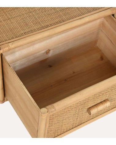 Mesita de Noche Flotante de Ratán y Madera de Abeto