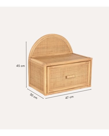 Mesita de Noche Flotante de Ratán y Madera de Abeto