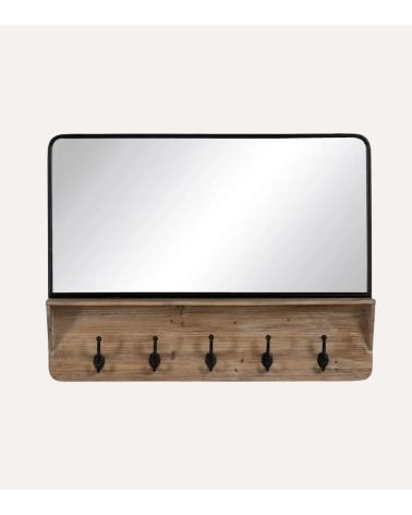 Espejo de Pared con Perchero de Madera y Hierro