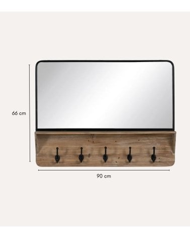 Espejo de Pared con Perchero de Madera y Hierro