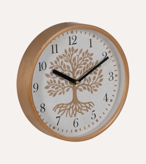 Reloj de Pared con Árbol de la Vida de Madera y Cristal