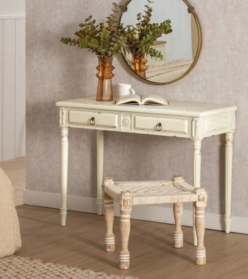 Consola Bianca con 2 Cajones de Madera de Abeto