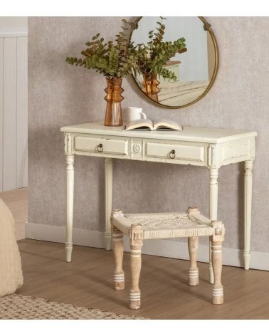 Consola Bianca con 2 Cajones de Madera de Abeto