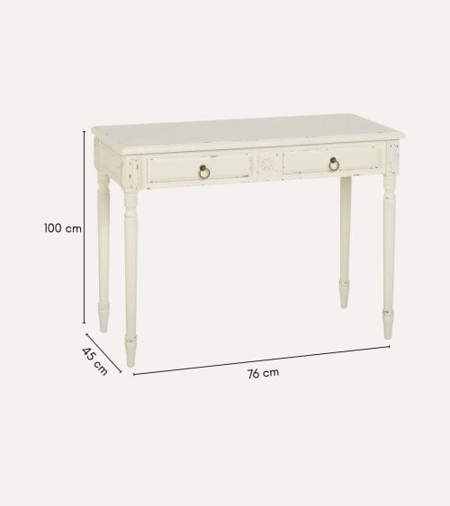 Consola Bianca con 2 Cajones de Madera de Abeto