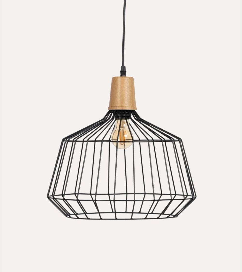Lámpara Colgante Ariadne de Metal con Base de Madera
