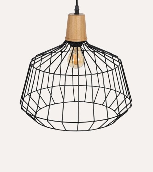 Lámpara Colgante Ariadne de Metal con Base de Madera