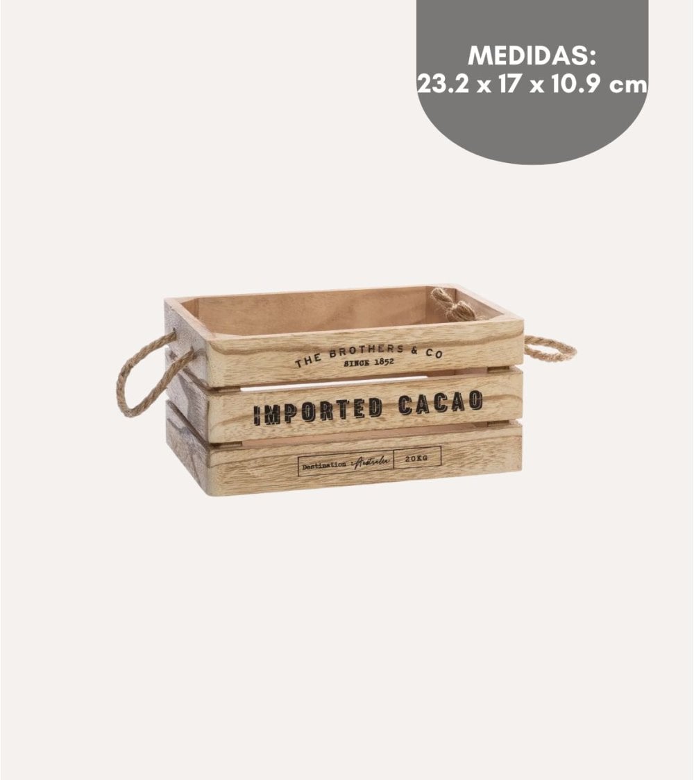 Caja con Asas Tipo Fruta Cacao de Madera