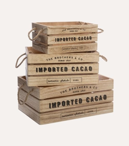 Caja con Asas Tipo Fruta Cacao de Madera