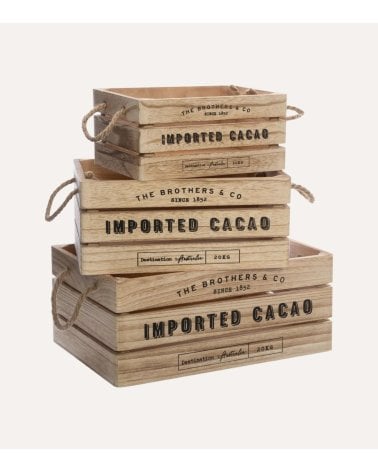 Caja con Asas Tipo Fruta Cacao de Madera