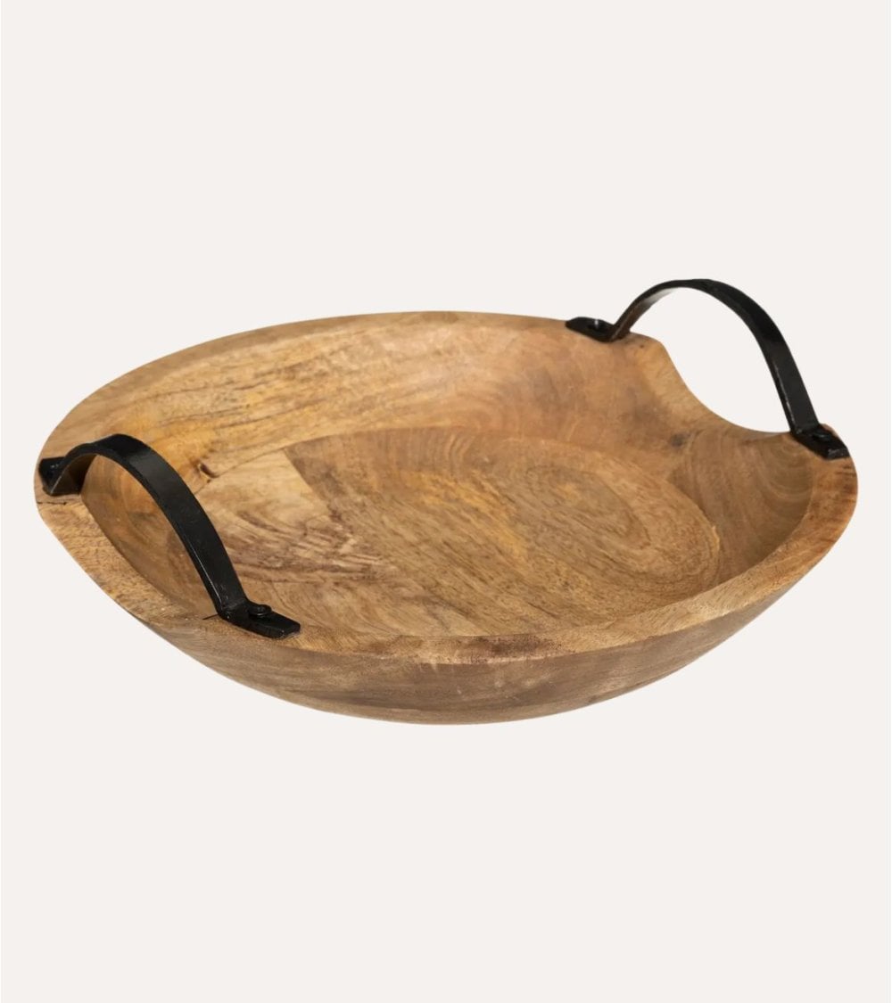 Bandeja Decorativa Wild de Madera de Mango con Asas de Metal