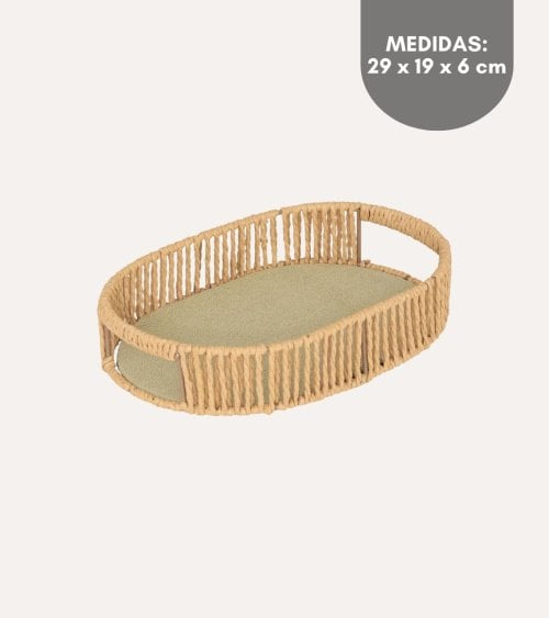 Bandeja Decorativa Ovalada Ali de Metal y Papel Tejido