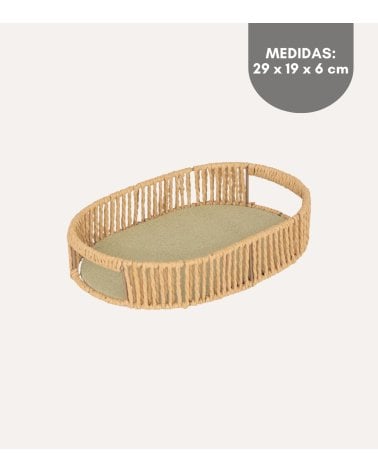 Bandeja Decorativa Ovalada Ali de Metal y Papel Tejido