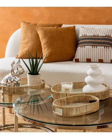 Bandeja Decorativa Ovalada Ali de Metal y Papel Tejido