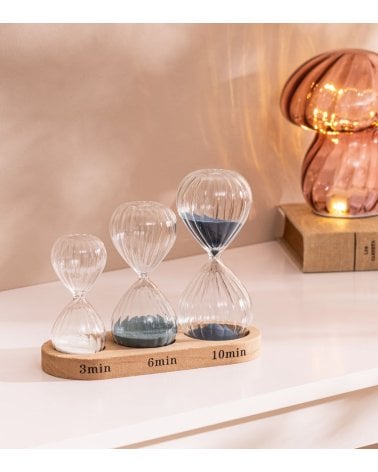 Set de 3 Relojes de Arena con Soporte de Madera