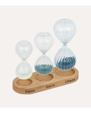 Set de 3 Relojes de Arena con Soporte de Madera