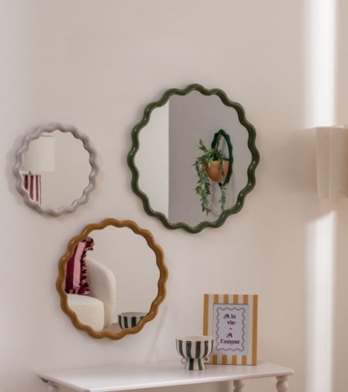 Set de 3 Espejos Ondulados Judy de PP y Vidrio