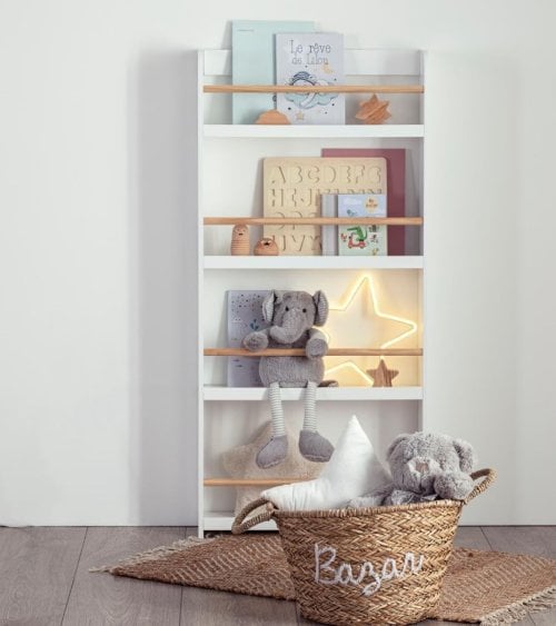 Librería Infantil Blanca con 4 Estantes de Madera y MDF
