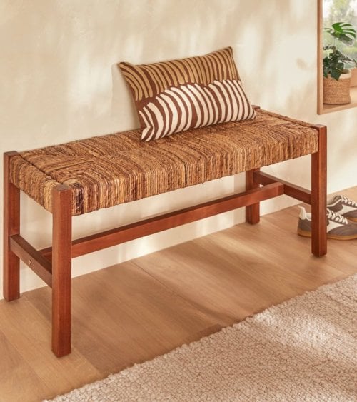 Banco Trenzado Sidoan de Madera Caoba y Fibra de Plátano