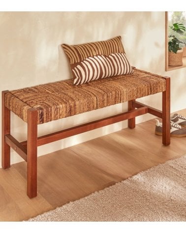 Banco Trenzado Sidoan de Madera Caoba y Fibra de Plátano
