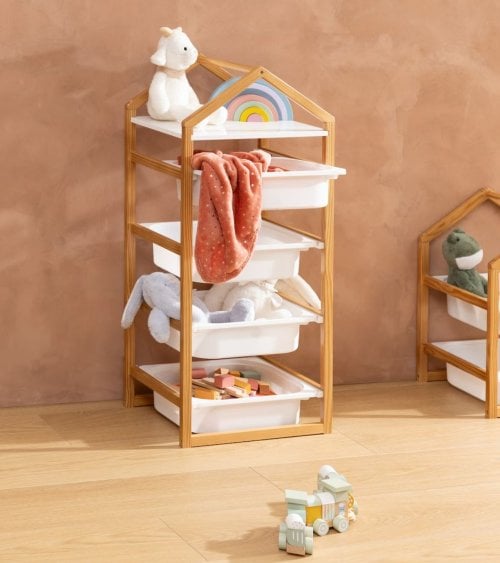 Estantería Infantil Bako con 3 Cubetas de Madera y PP