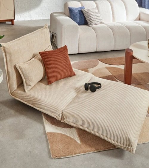 Sofá Cama Plegable Elois con Efecto Pana de Acero y Espuma de PU