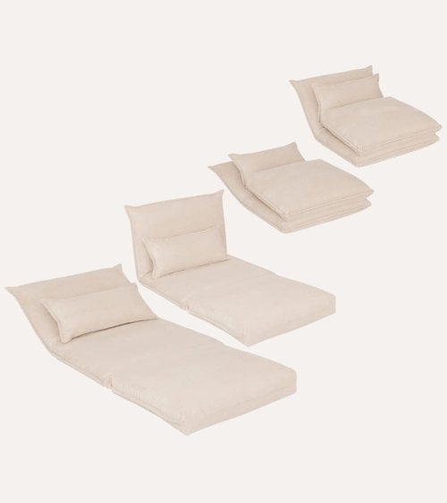 Sofá Cama Plegable Elois con Efecto Pana de Acero y Espuma de PU