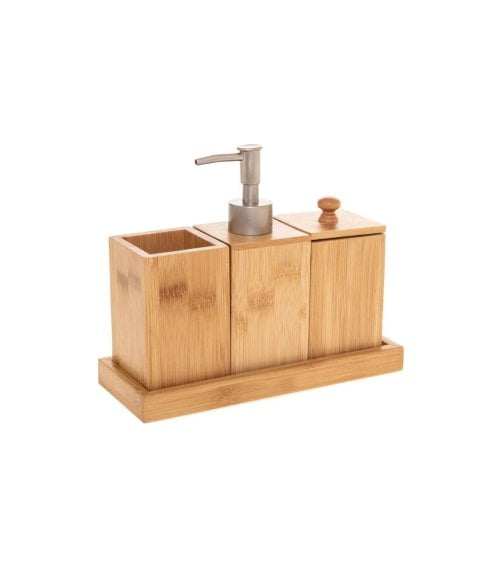 Juego de Baño con 3 Accesorios de Madera de Bambú -1
