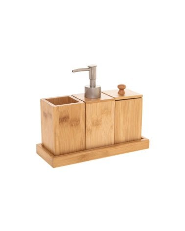 Juego de Baño con 3 Accesorios de Madera de Bambú -1